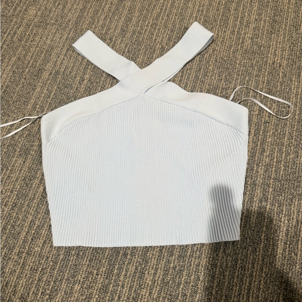 Babaton Light Blue  Cross-Strap Crop Top